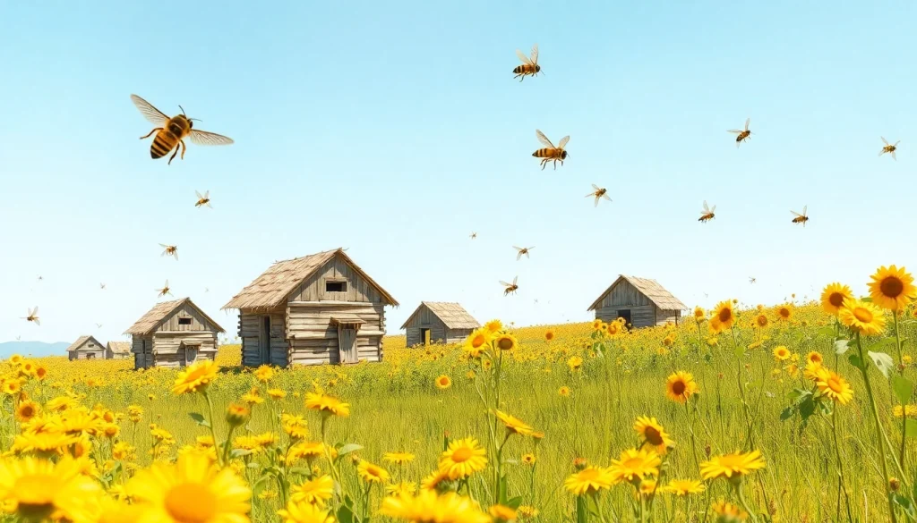 Colmenas de plástico en un entorno natural, mostrando detalles de abejas trabajando.
