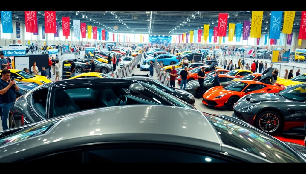 Explore the vibrant Auto Cars Show with diverse vehicles and enthusiastic attendees.