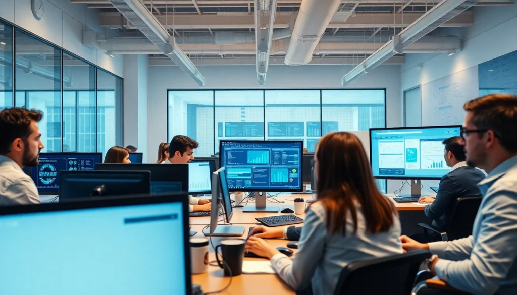 Managed IT Services Tampa team collaborating in a modern office setting, showcasing technology