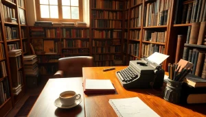 Engaged thriller author crafting gripping narratives in a cozy writing nook.