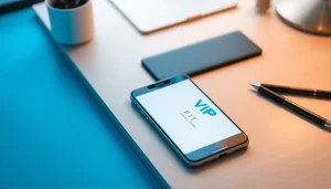 Discover the Yono vip app features on a smartphone in a modern workspace setting.