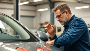 Kfz Sachverständiger Aachen bewertet fachgerecht Fahrzeugschäden in einer modernen Werkstatt.