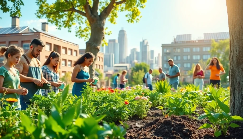 Sustainability in urban life highlighted on https://www.unsustainablemagazine.com with diverse individuals practicing eco-friendly activities.