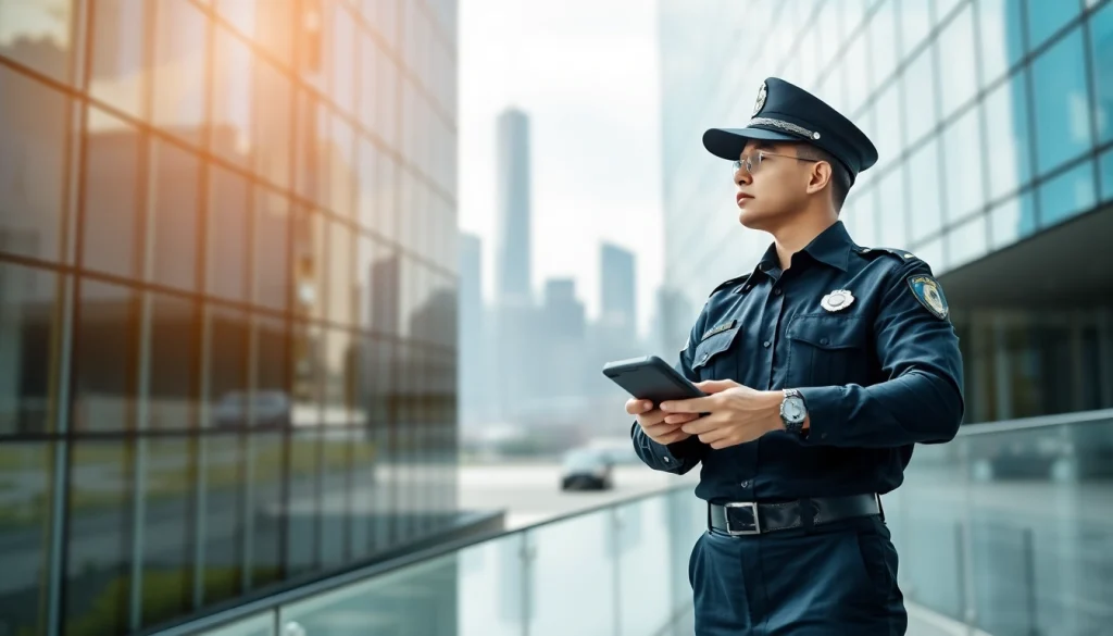 Ensure safety with a Professional security officer at a corporate site, exemplifying the role of a Security Company.