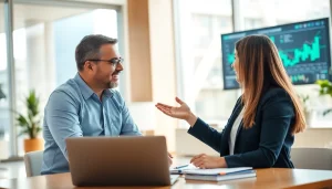 카드 한도 현금화에 대한 상담을 진행하는 전문가와 고객의 상호작용 장면