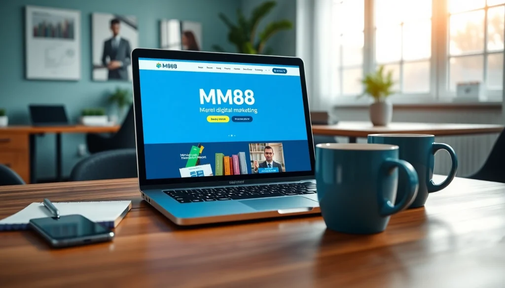 Engaging digital workspace with MM88 website on laptop, symbolizing effective marketing strategies.