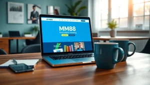 Engaging digital workspace with MM88 website on laptop, symbolizing effective marketing strategies.