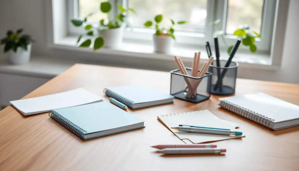 Showcasing premium office stationery uk displays on a wooden desk to inspire productivity and organization.