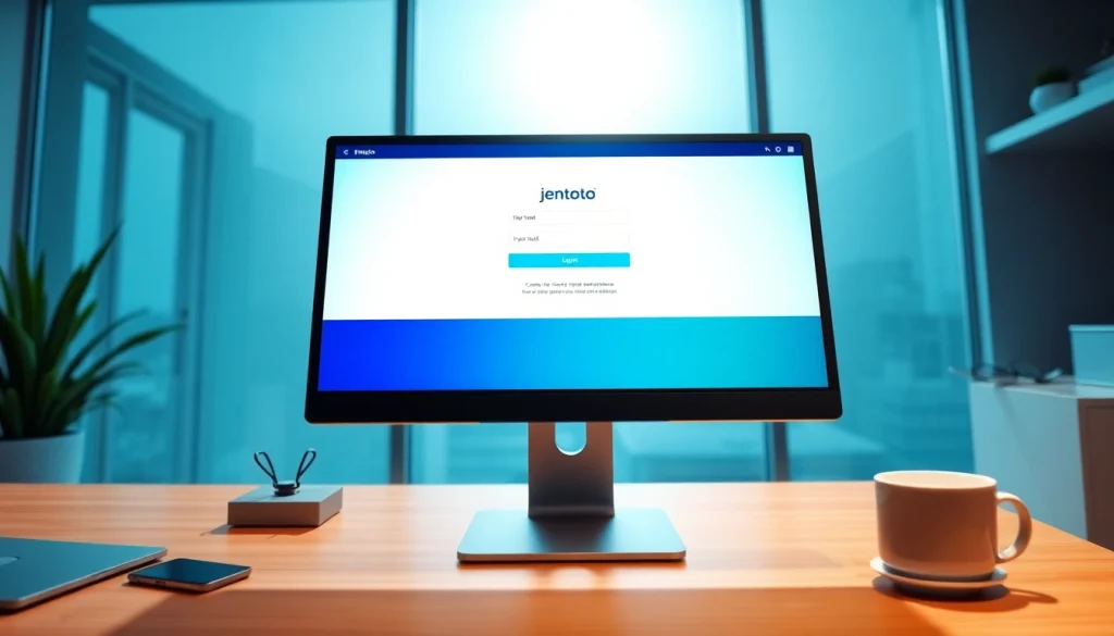 Masuk ke halaman jentoto login dengan tampilan modern di layar komputer.