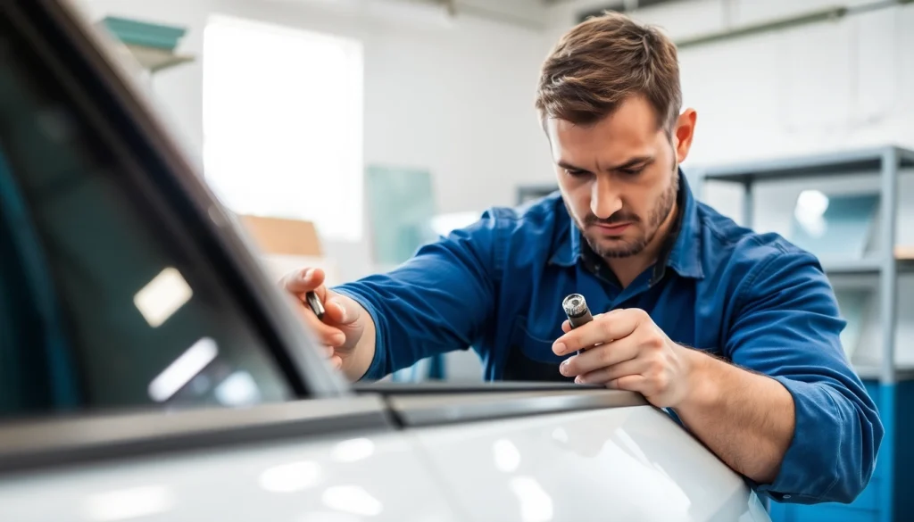 Technicians conducting side window replacement, ensuring precision and quality in auto glass repairs.