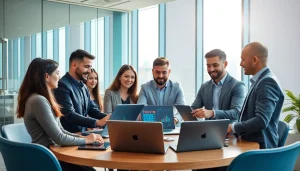 Showcasing collaboration in Business IT Solutions with a professional team in a modern office environment.