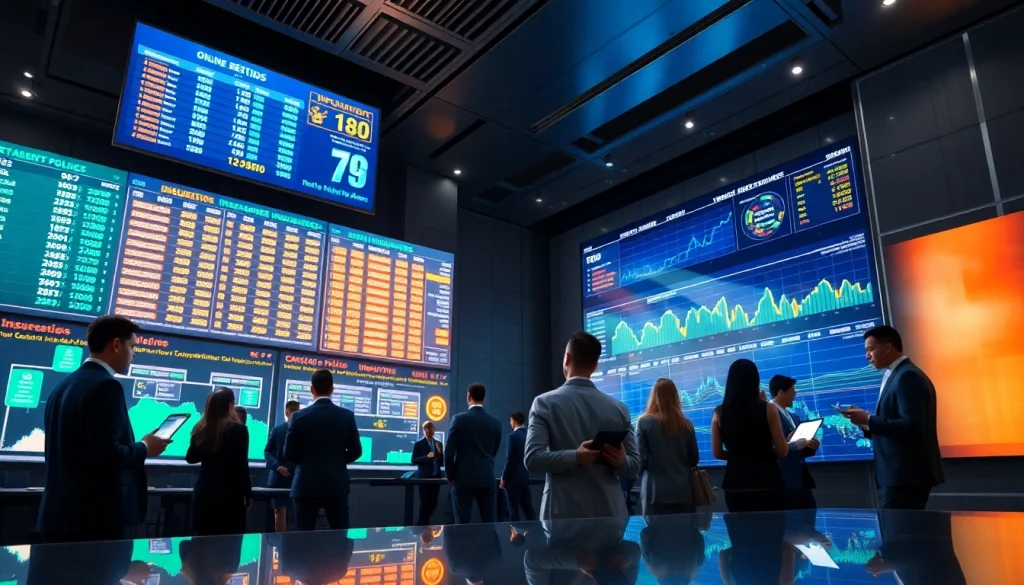 Modern financial office showcasing 79king hn online betting and insurance platforms with digital screens and business professionals in 2025.