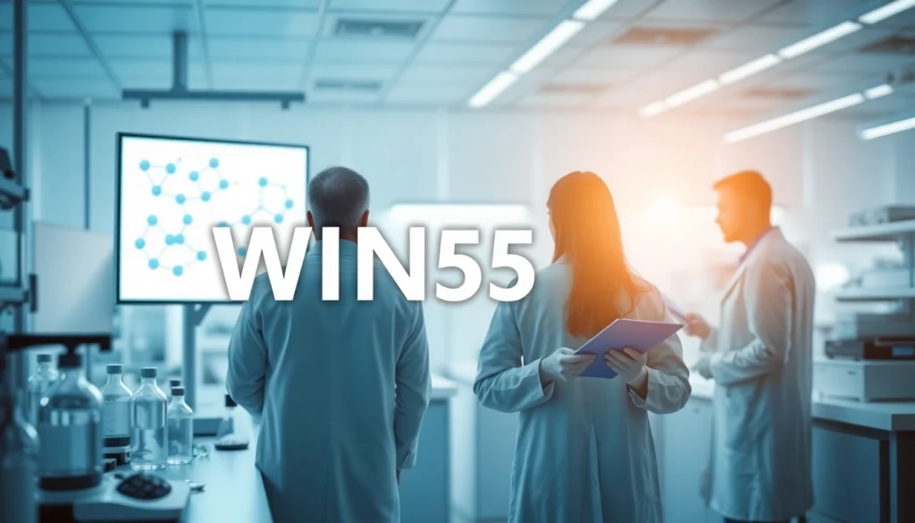 WIN55 research in a modern lab with scientists studying cannabinoids.