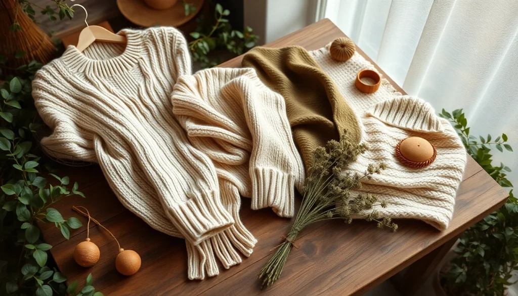 Showcase of handcrafted garments from https://www.ound-ound.com highlighting intricate knitting and natural materials