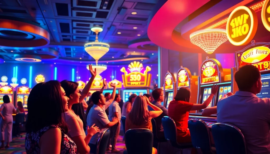 Menggambarkan suasana meriah petanitoto dengan pemain kemenangan di kasino online.