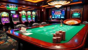 Experience the excitement of 상품권소액결제 at a vibrant casino table with colorful chips and betting slips.