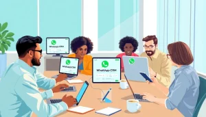 Understanding What is a CRM for WhatsApp through engaged teamwork in a modern office.
