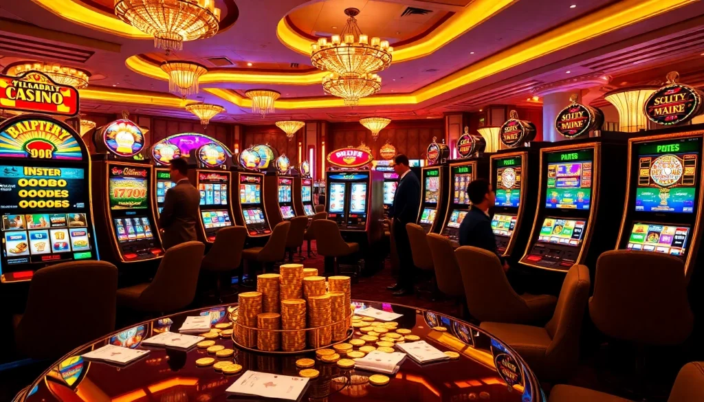 Pemain menikmati pengalaman obraltoto yang mendebarkan pada mesin slot kasino yang berwarna-warni.