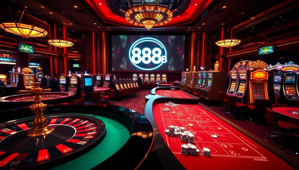 Players enjoying games at nhà cái 888b in a vibrant casino setting showcasing excitement and luxury.