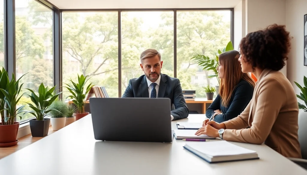 Engaging environmental lawyer providing expert legal advice in a bright office.