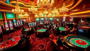 S88vip players engaging in blackjack and roulette at a luxurious casino floor, surrounded by excitement and glamour.