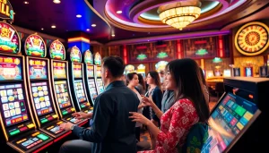 Players enjoying slot bet kecil at a vibrant casino, highlighting excitement and diverse betting options.
