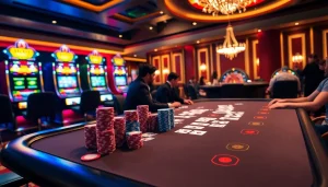 Experience thrilling gameplay at i9bet's premium casino tables with vibrant poker chips, cards, and roulette wheels.