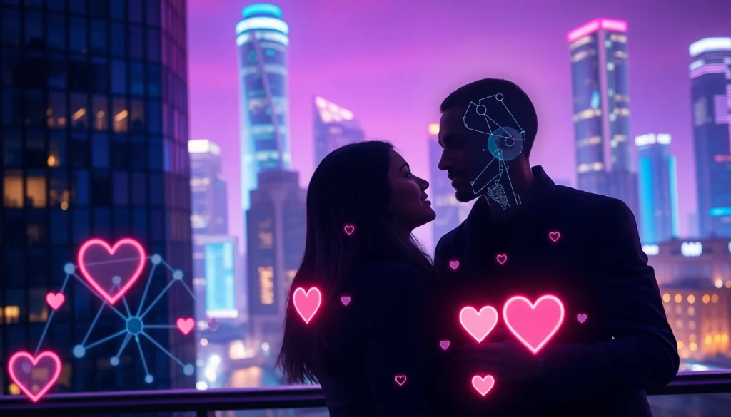 Engaging scene of AI technology and romantic interactions illustrating sex ai in a futuristic setting.