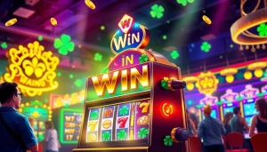 Experience the excitement of winmy slot with vibrant visuals of a lively casino scene showcasing glowing slot machines.