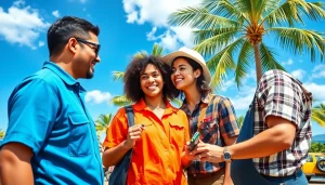 Students learning practical skills at hawaii trade schools with vibrant Hawaiian backdrop.