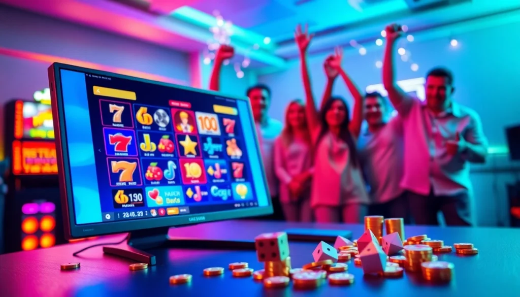 Menampilkan situs judi dengan permainan slot online yang menarik dan suasana meriah.