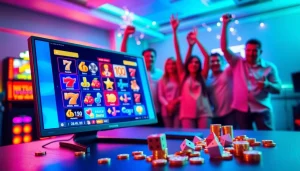 Menampilkan situs judi dengan permainan slot online yang menarik dan suasana meriah.