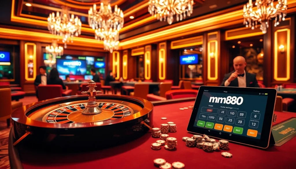 Experience the thrill of online gaming at https://mm88.tokyo/, featuring a vibrant casino scene with roulette and poker.