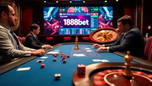 Experience the thrill of 188bet gambling with engaging casino tables and vibrant game elements.