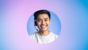 Vibrant whatsapp profile photo featuring a smiling user with a gradient background.