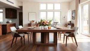 Stylish extension tables set for a festive dining experience in a modern home