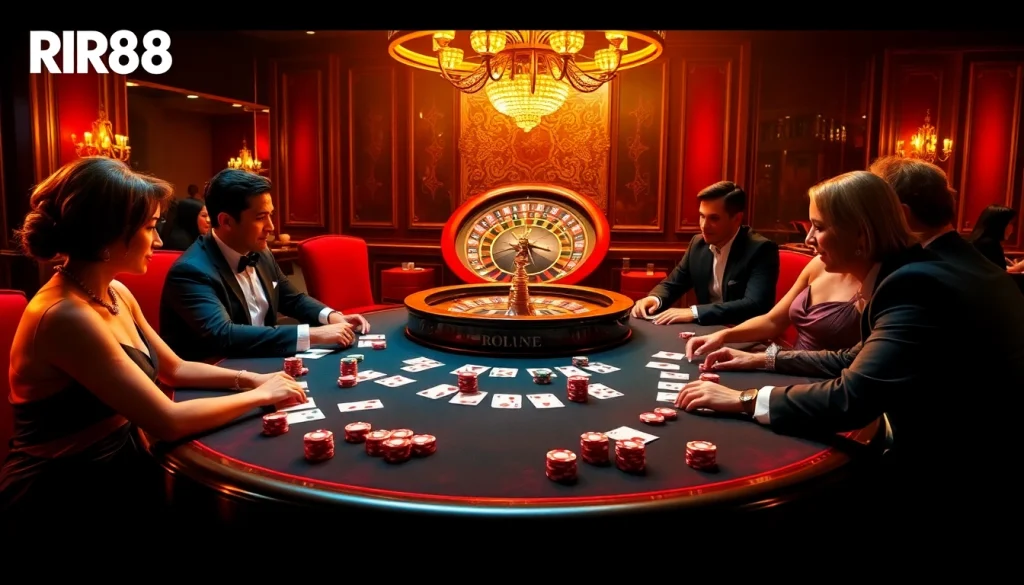 Exciting poker game scene at RR88 casino highlighting competitive play and vibrant atmosphere.