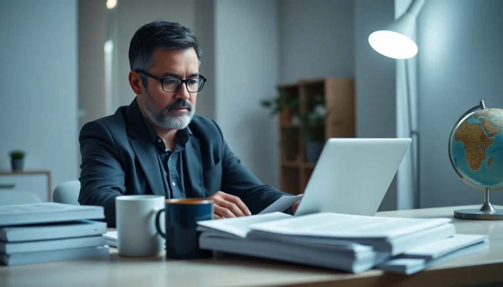 Professional translator engaged in sworn translation (beëdigde vertaling) at a modern workspace.