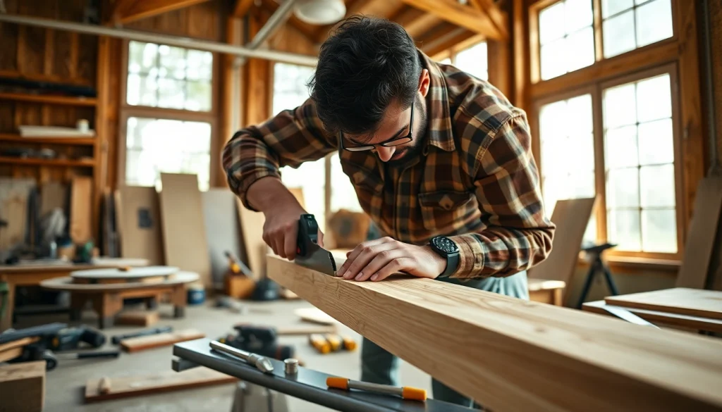 Carpentry Apprenticeship Near Me: Skilled carpenter focused on crafting wood in a bright workshop.