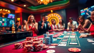 Exciting casino game scene at f8bet with vibrant poker chips and cards.