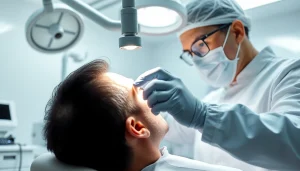 Showcasing a professional hair transplant uk procedure highlighting a technician's careful work.