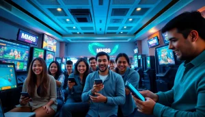 Engaged players enjoying gaming experiences at https://mm88.agency/ with vibrant screens and a welcoming atmosphere.