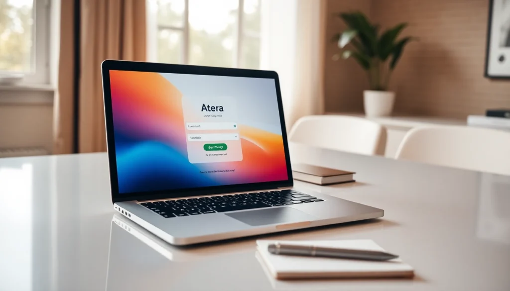 Atera login interface on a laptop screen, illustrating secure access procedures and best practices.