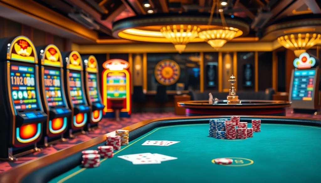 Experience the thrill of obraltoto with vibrant slots and a luxurious poker setting.