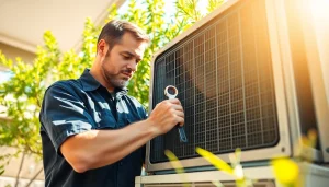 Technician performing ac repair mesa az in a residential neighborhood.