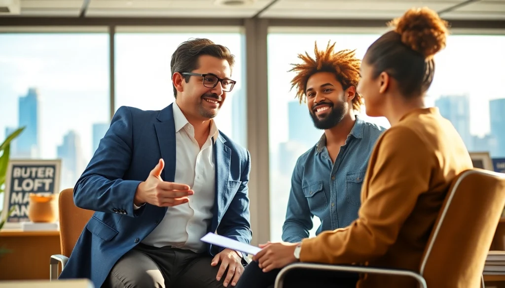 Engaged business coach los Angeles in a modern office setting, mentoring an entrepreneur.