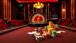 Experience the thrill of gaming at the MM88 casino, featuring vibrant poker tables and slots.