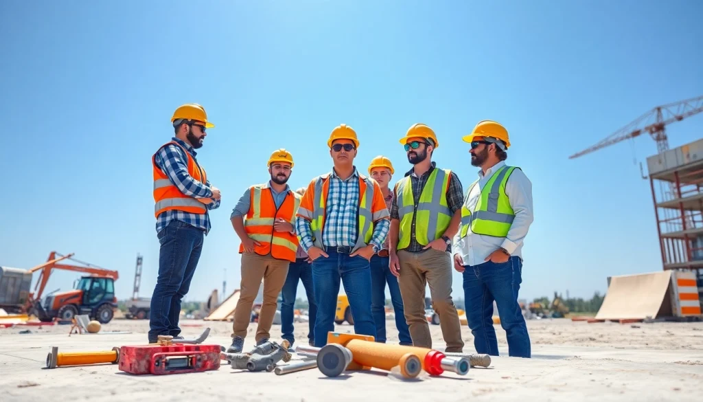 Construction safety training session highlighting protective measures and teamwork.