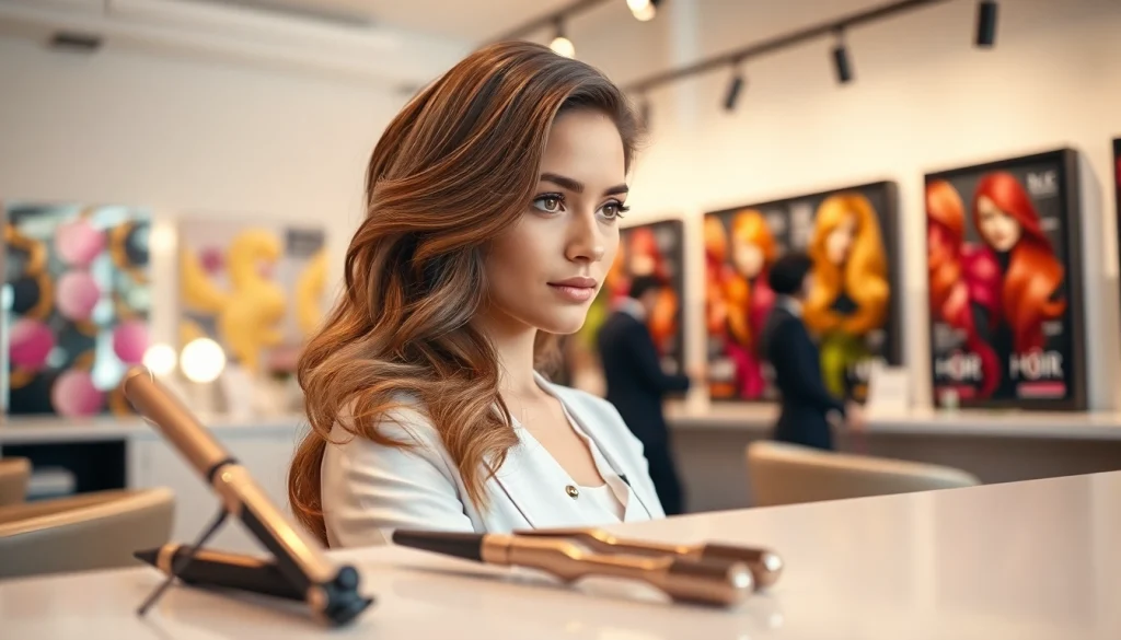 Attractive hair stylist bucuresti showcases a beautiful hairstyle in a modern salon.