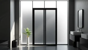 Enhance your bathroom with a stylish black shower sliding door featuring a sleek design and polished finish.